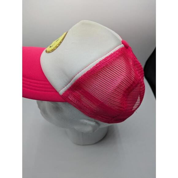 Smiley Face Baseball Hat Cap Glittery Sparkly Pink White OSFA Snapback Trucker - Picture 3 of 6